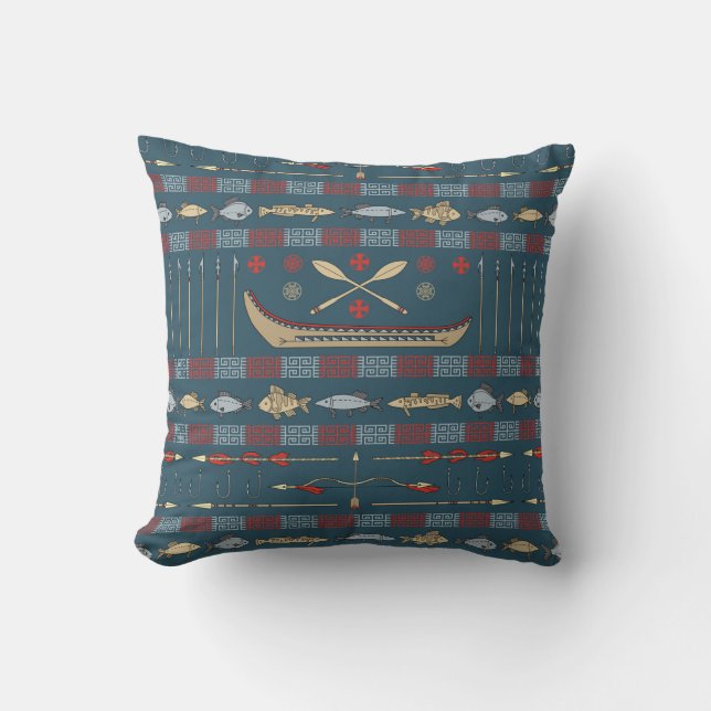 Ethnic Fishing Pattern Throw Pillow (Front)