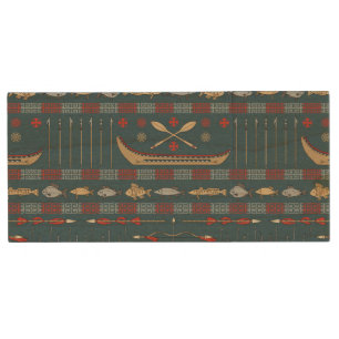 Ethnic Fishing Pattern Wood USB Flash Drive
