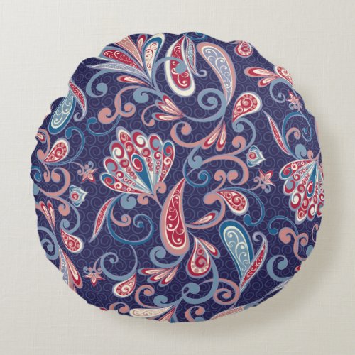 Ethnic Floral Abstract Oriental Seamless Round Pillow