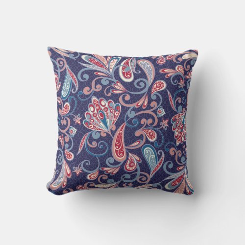 Ethnic Floral Abstract Oriental Seamless Throw Pillow
