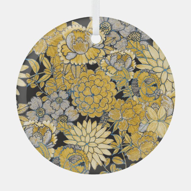 Ethnic Floral: Creative Paisley Texture. Glass Ornament (Front)