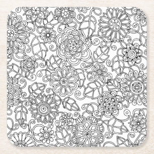 Ethnic Floral Doodle Square Paper Coaster