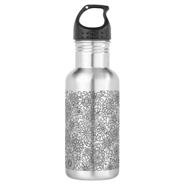 Ethnic Floral Doodle Water Bottle (Front)