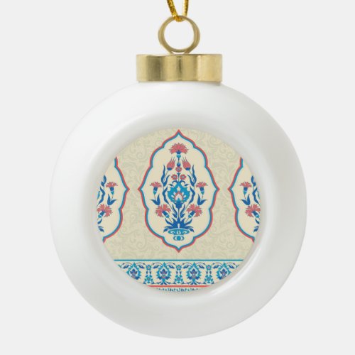 Ethnic Floral Fabric Seamless Elegance Ceramic Ball Christmas Ornament