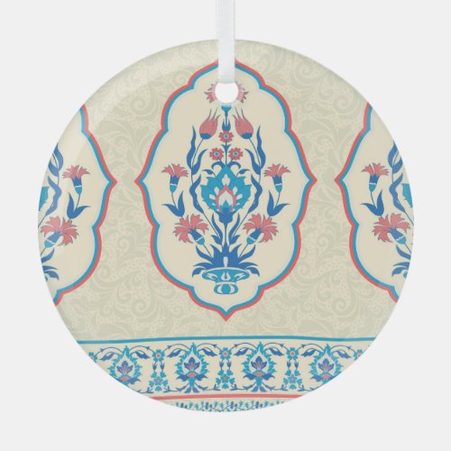 Ethnic Floral Fabric Seamless Elegance Glass Ornament