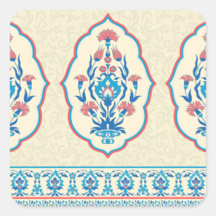 Ethnic Floral Fabric: Seamless Elegance Square Sticker