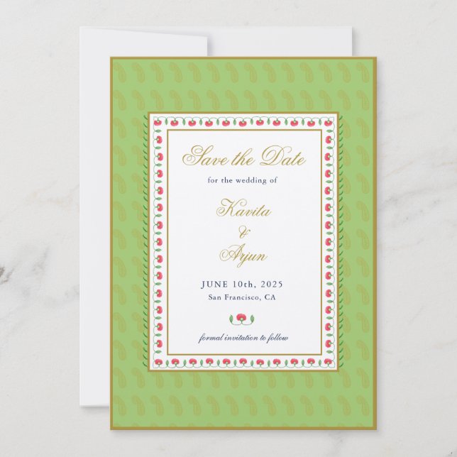Ethnic Floral Frame Mint Green Photo  Invitation (Front)