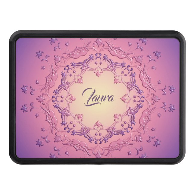 Ethnic floral gradient mandala.Name.  Hitch Cover (Front)