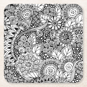 Ethnic Floral Inspired Square Paper Coaster