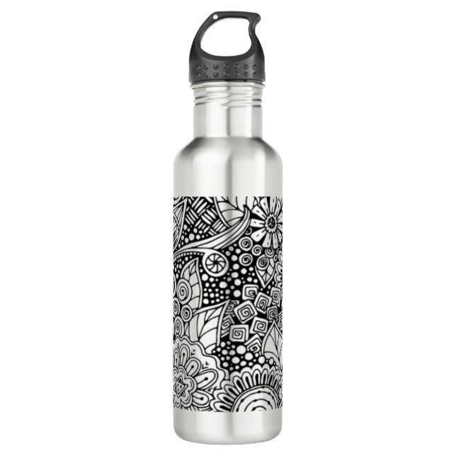 Ethnic Floral Inspired Stainless Steel Water Bottle (Front)