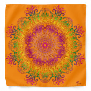 Ethnic floral mandala on orange background. bandana