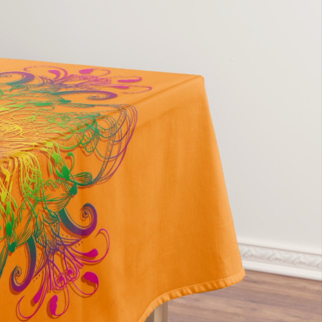 Ethnic floral mandala on orange background. tablecloth (In Situ)