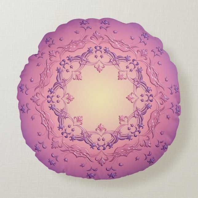 Ethnic floral mandala round pillow (Front)