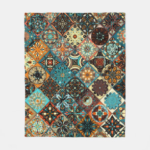 Ethnic floral mandala seamless pattern. Colorful m Fleece Blanket