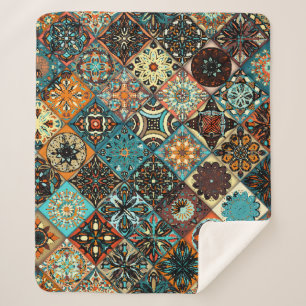 Ethnic floral mandala seamless pattern. Colorful m Sherpa Blanket
