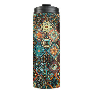 Ethnic floral mandala seamless pattern. Colorful m Thermal Tumbler