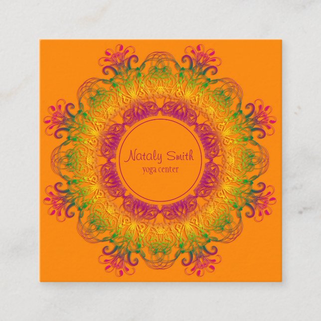 Ethnic floral mandala.  square business card (Front)