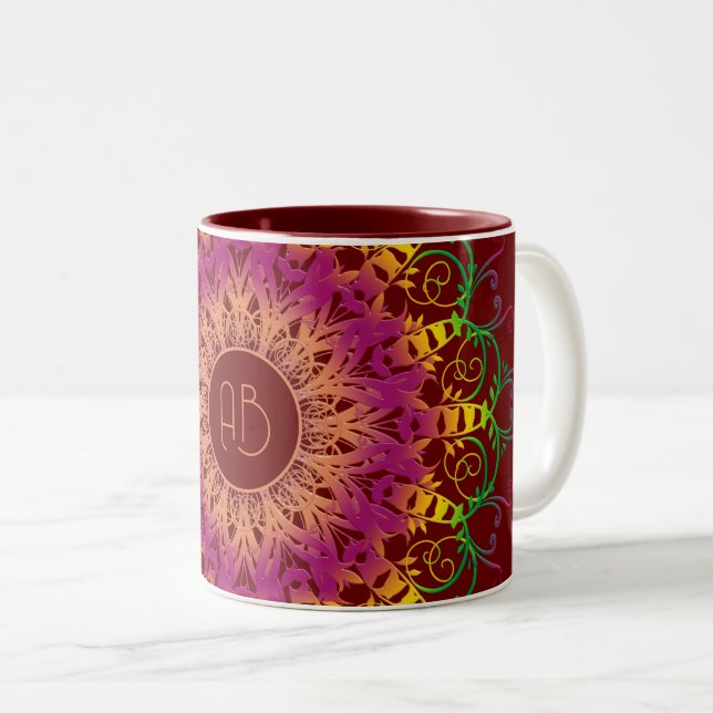 Ethnic floral multicolor mandala.      Two-Tone coffee mug (Front Right)