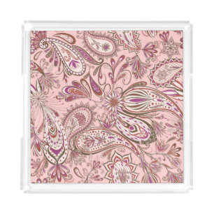 Ethnic Floral: Oriental Paisley Design. Acrylic Tray