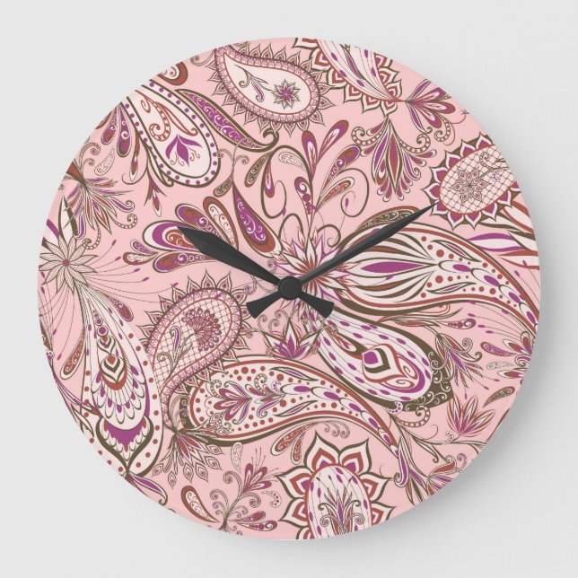 Ethnic Floral: Oriental Paisley Design. Large Clock (Front)