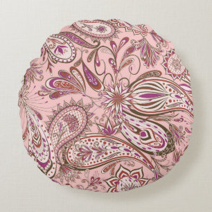 Ethnic Floral: Oriental Paisley Design. Round Pillow