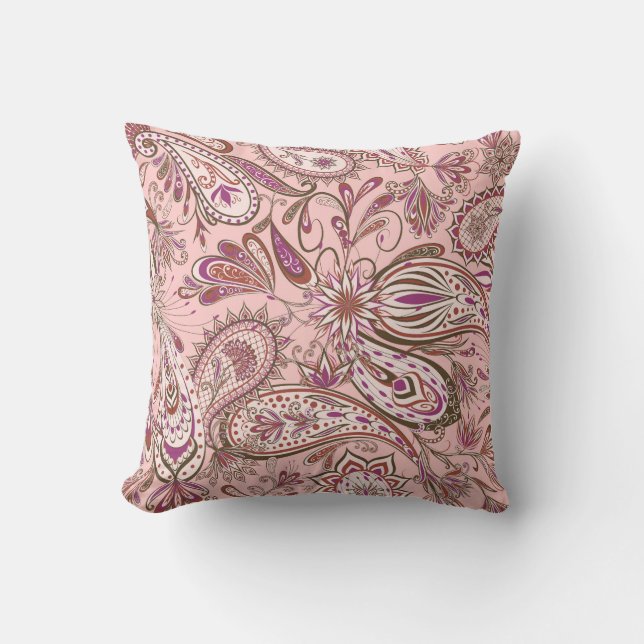 Ethnic Floral: Oriental Paisley Design. Throw Pillow (Front)
