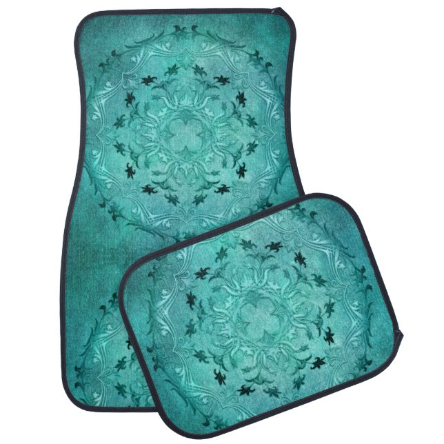 Ethnic floral turquoise grunge mandala car mat (Set)
