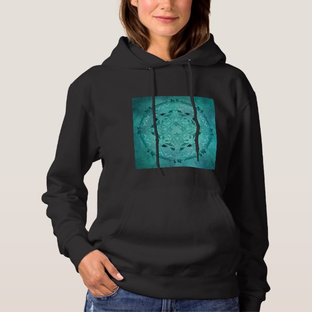 Ethnic floral turquoise grunge mandala hoodie (Front)