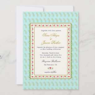 Ethnic Flower border Aqua Indian wedding  Invitation