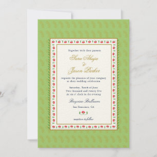 Ethnic Flower border Mint green Indian wedding  Invitation