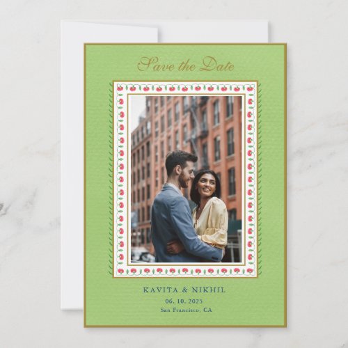 Ethnic flower border Mint Green Photo  Save The Date