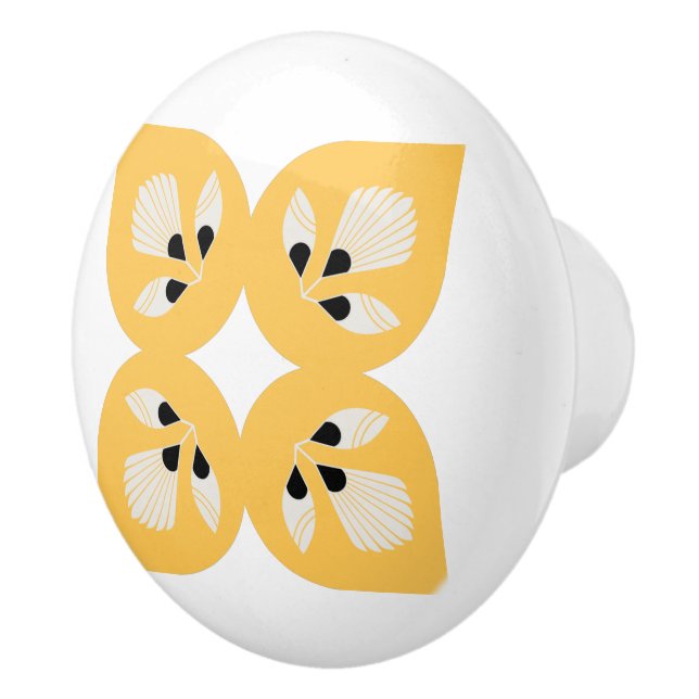Ethnic flower ornate yellow and black  ceramic knob (Right)