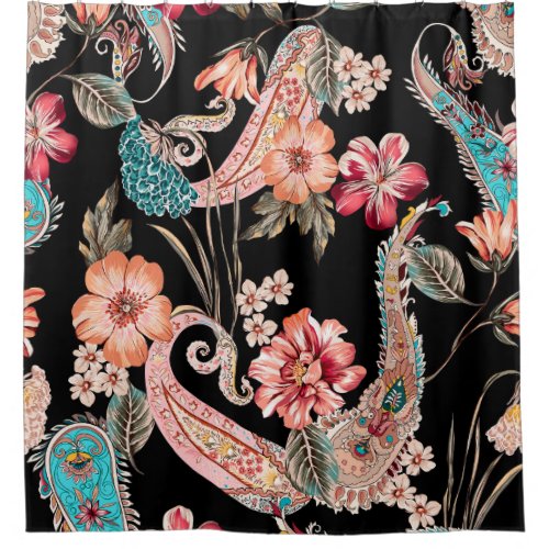 Ethnic flowers and leaves with paisley vintage ele shower curtain