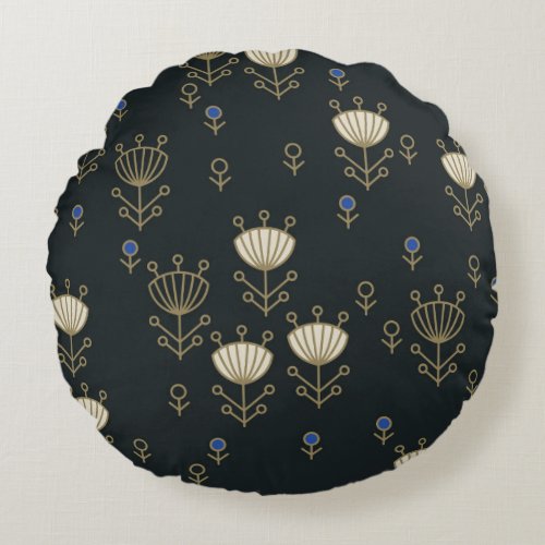 Ethnic Flowers Vintage Ornamental Design Round Pillow