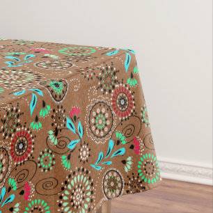 Ethnic folk abstract floral pattern retro brown tablecloth