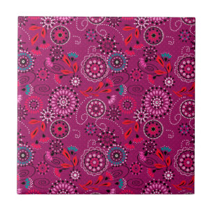 Ethnic folk abstract floral pattern retro crimson ceramic tile