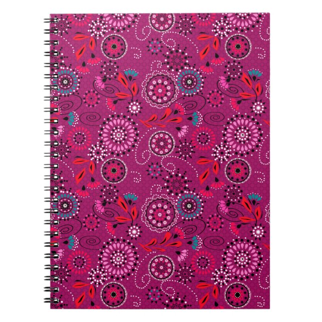 Ethnic folk abstract floral pattern retro crimson  notebook (Front)