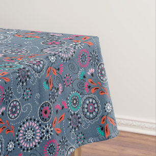 Ethnic folk abstract floral pattern retro gray blu tablecloth
