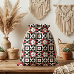 Ethnic Folk Art Red Black White Geometric Pattern Fabric