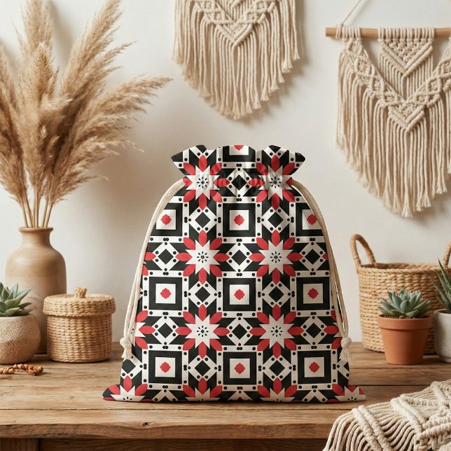 Ethnic Folk Art Red Black White Geometric Pattern Fabric (Creator Uploaded)