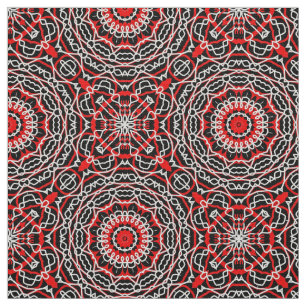 Ethnic Folk Bohemian Red Black and White Pattern Fabric