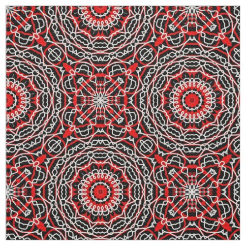 Ethnic Folk Bohemian Red Black and White Pattern Fabric