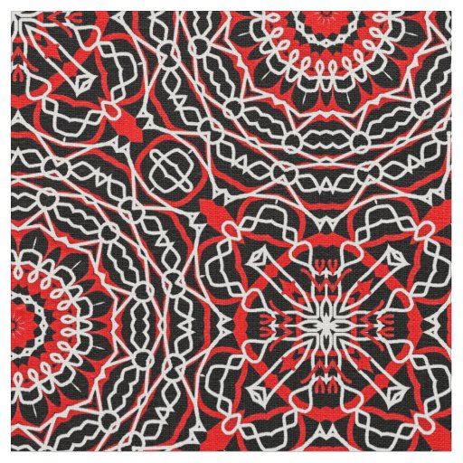 Ethnic Folk Bohemian Red Black and White Pattern Fabric