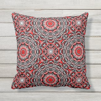 Ethnic Folk Bohemian Red Black and White Pattern  Outdoor Pillow