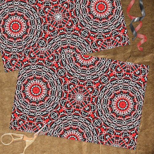 Ethnic Folk Bohemian Red Black and White Pattern Tissue Paper