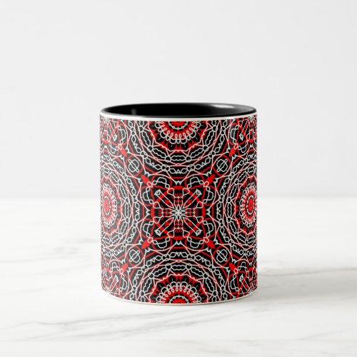 Ethnic Folk Bohemian Red Black and White Pattern Two_Tone Coffee Mug