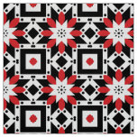 Ethnic Folk Boho Red Black White Geometric Pattern Fabric