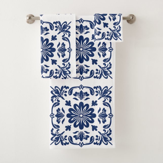  Ethnic folk ceramic tile in talavera style Bath Towel Set (Insitu)
