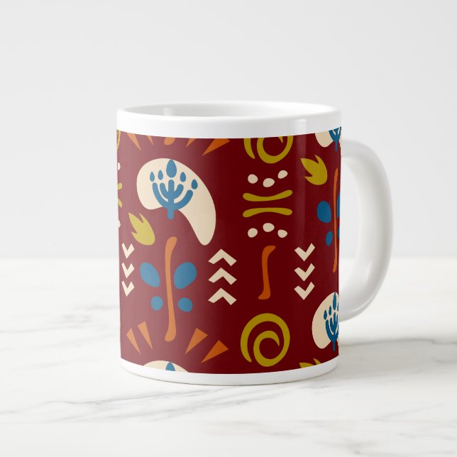 Ethnic Folk Floral Pattern Giant Coffee Mug (Front Right)