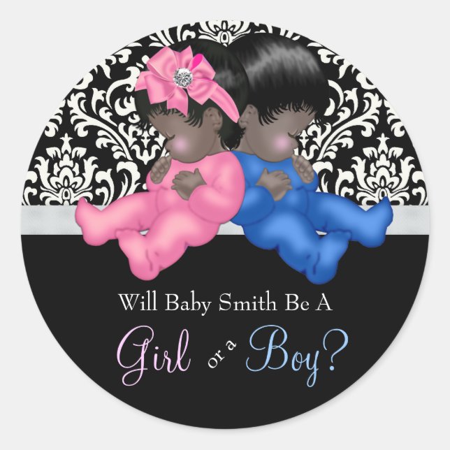 Ethnic Gender Reveal Baby Shower Classic Round Sticker (Front)